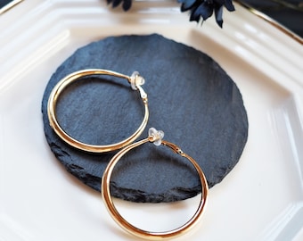 Gold Clip On Hoop Earrings, Chunky 49mm Hoop Clip On Earrings, Invisible Thick Gold Non Pierced  Large Clip On Hoop Earrings