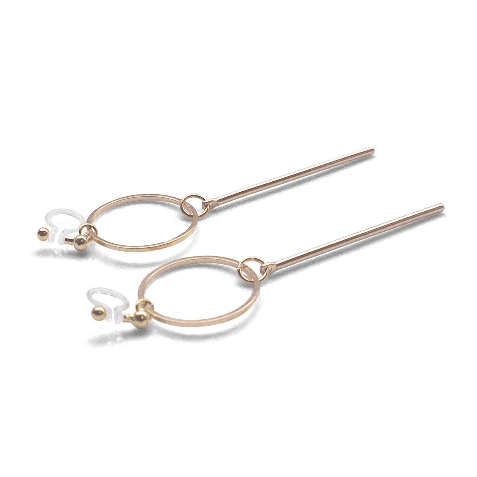 Geometric Dangle Bar Clip on Earrings Gold Clip on Hoop Etsy UK