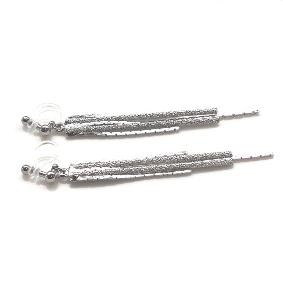 Silver Clip on Earrings,dangle Bar Clip on Earrings,non