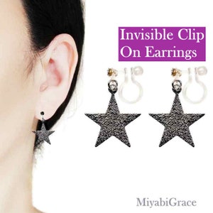 Dangle Star Invisible Clip On Earrings, Drop Silver Clip On Earrings, Non Pierced Earrings, Metallic Clip-On Earrings For Women, Universe