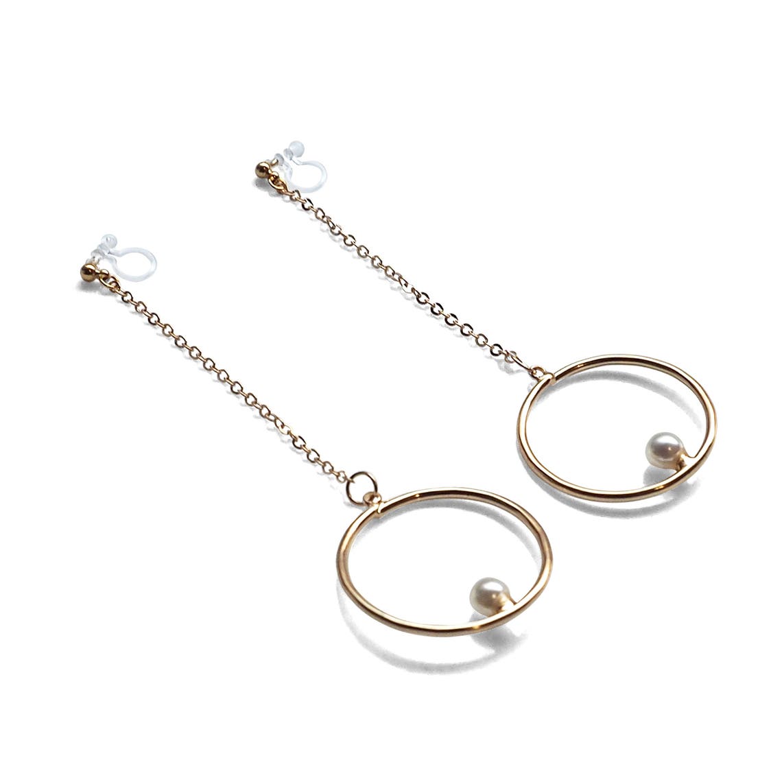 Pearl Clip on Earrings Dangle. Invisible Clip on Hoop Etsy