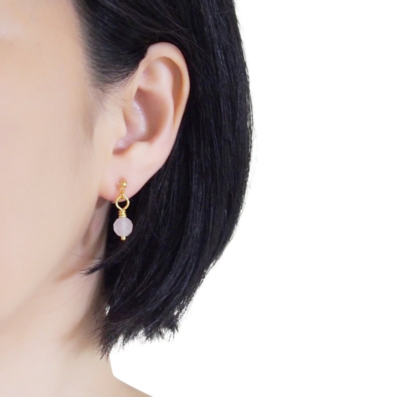 Drop Genuine Gemstone Clip On Earrings Pink Rose Quartz Invisible Clip On Earrings Non Pierced Earrings Minimal Gold Clip-Ons