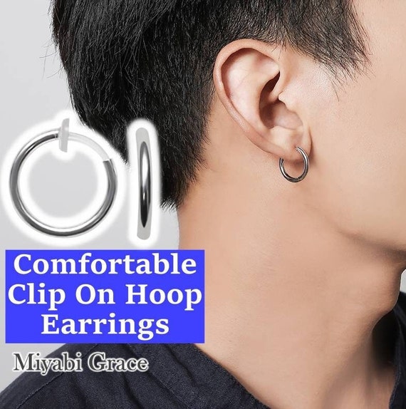 Comfortable Clip on Hoop Earrings Mens Gold Clip on Earrings