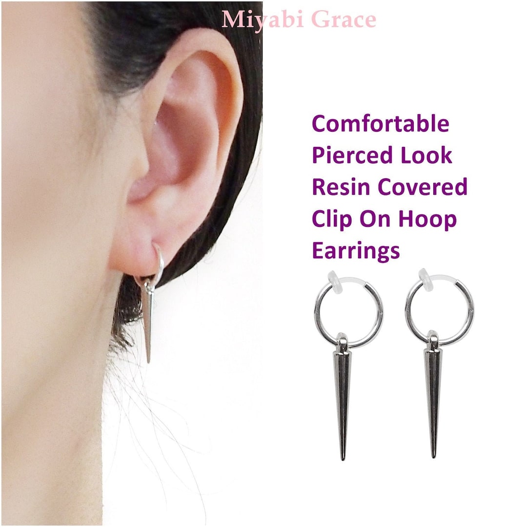 14pcs Men's Black Stainless Steel Non-Piercing Spike Rivet Cross Dangle  Tassel Clip On Hoop Earrings Set For Women & Men Boy Girl, Non Pierced Fake  Ea