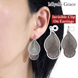 Baumeln Ohrclips, Unsichtbare Ohrclips, Ohrclips für Frauen Silber, Gold Filigrane Ohrclips, Nicht durchbohrte Ohrringe