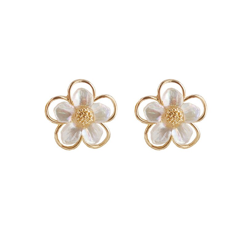 White Large Flower Clip On Earrings Gold Elegant Invisible | Etsy