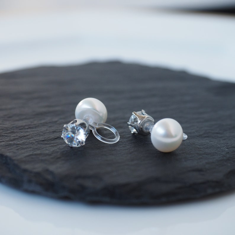 Freshwater Pearl Clip on Earrings Double Sided Crystal Etsy