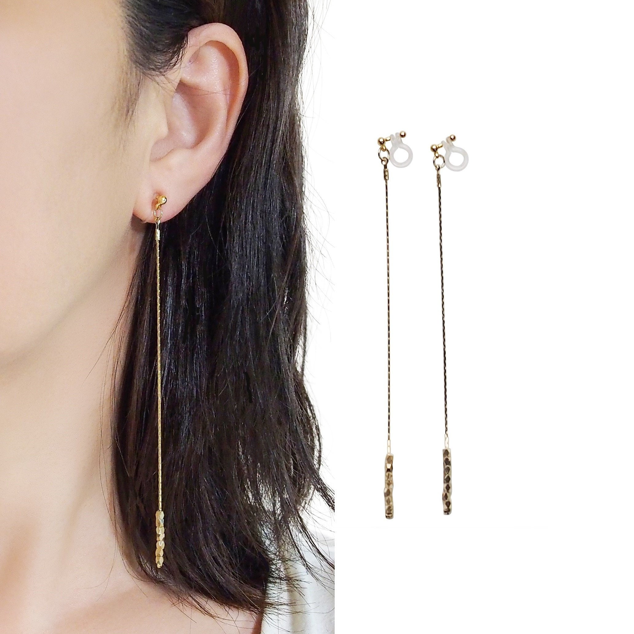Gold chain clip on earringsdangle invisible clip on Etsy