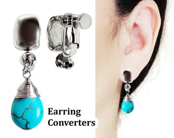 Silver Round  Clip On Earrings Converters, Stylish Look Like Pierced Earrings, Convert Pierced to Clip Earrings, Japanese Converters