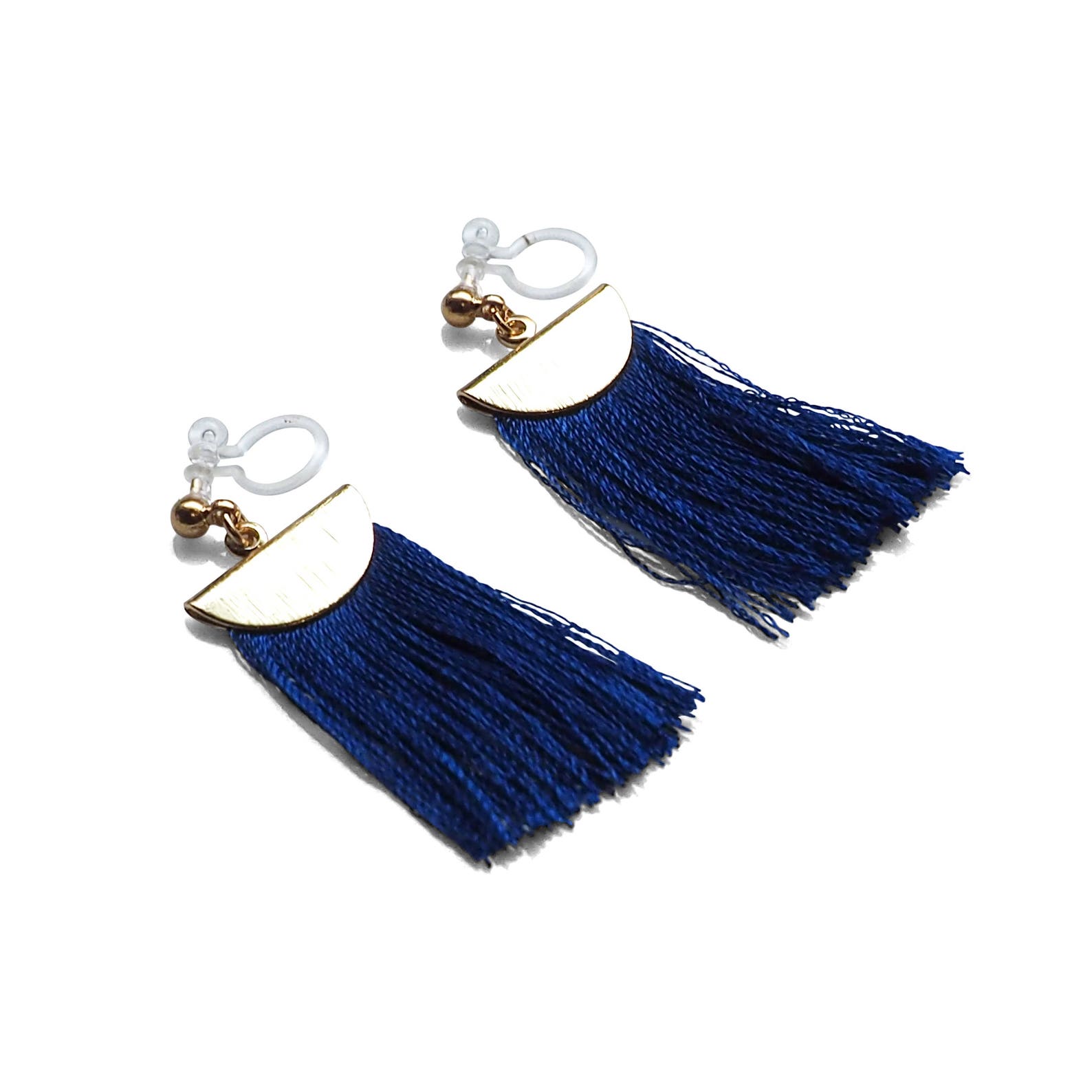 Royal blue tassel clip on earrings dangle invisible clip on Etsy