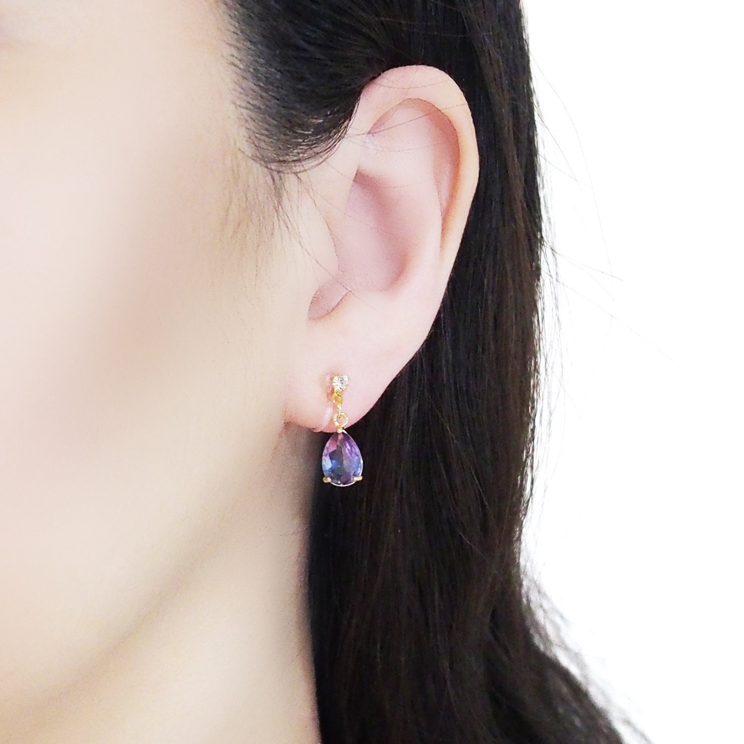 ピアス [BLACKPURPLE] Crystal Glass Piece Mini Ring Earrings BLACKPURPLE☆Crystal Glass Mini Ring Earrings☆ (BLACKPURPLE