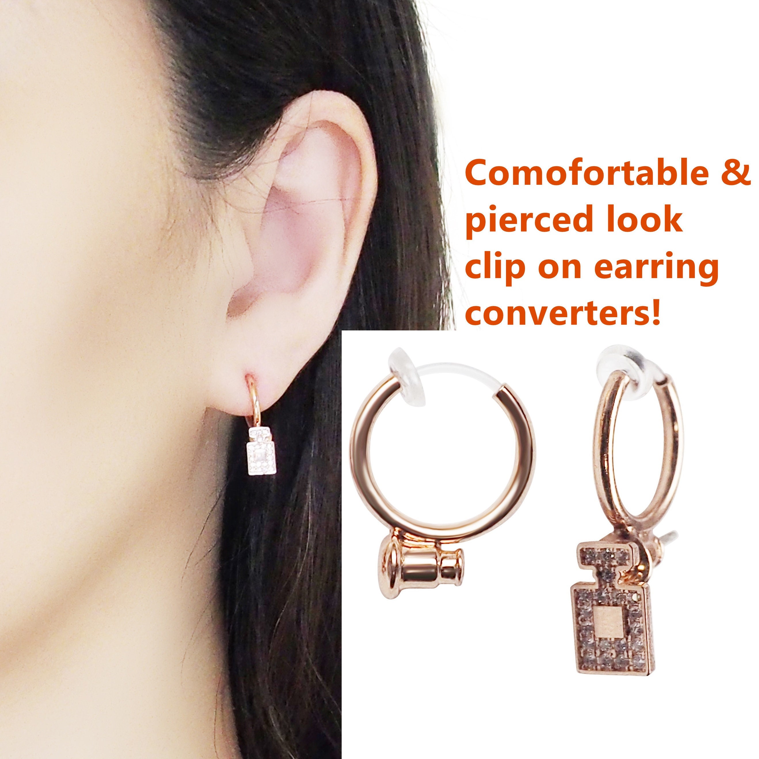Comfortable Rose Gold Invisible Clip on Earring Converters
