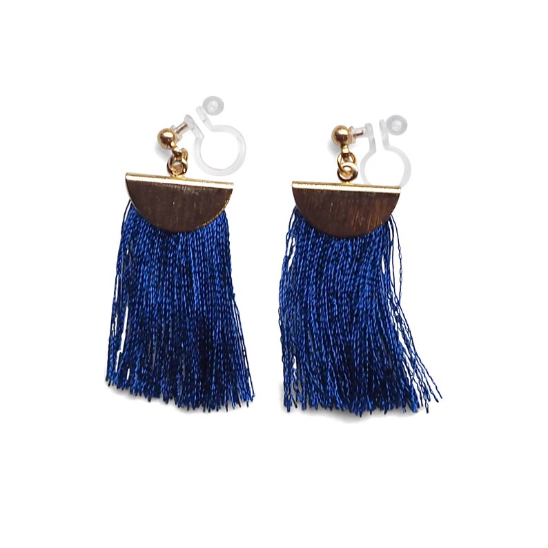 Royal blue tassel clip on earrings dangle invisible clip on Etsy