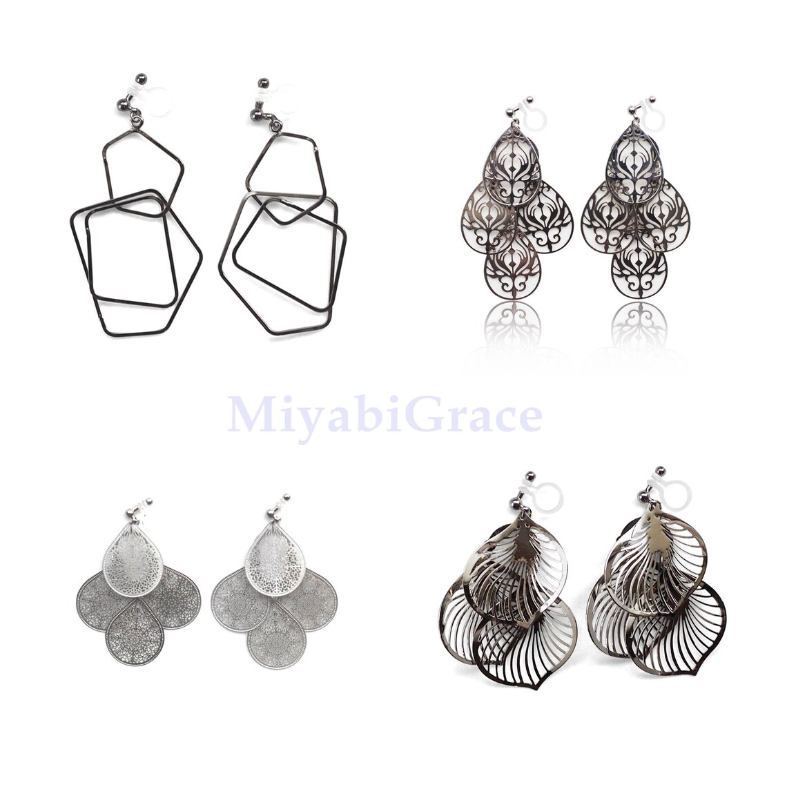 Silver Clip on Earrings Invisible Clip on Earrings Filigree Etsy