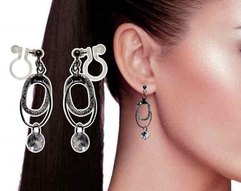 Silber Zirkonia unsichtbare Ohrclips für nicht durchbohrte Ohren, hypoallergene Ohrhänger mit Zirkonia Steinen, Hochzeiten, Brautveranstaltungen
