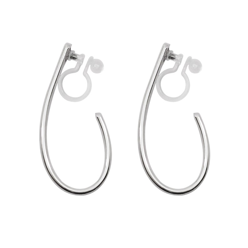 Silver Teardrop Hoop Clip On Earrings Invisible Clip On Hoop Etsy