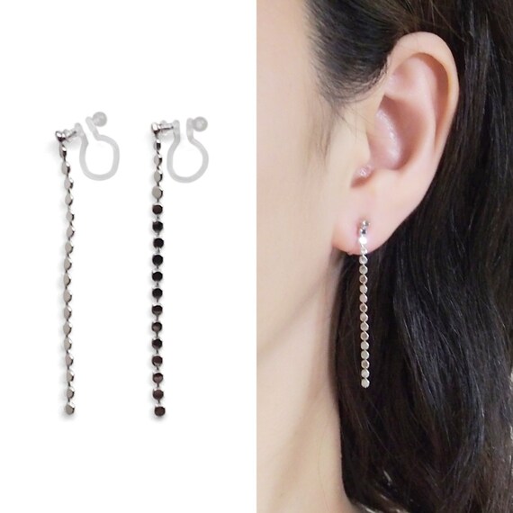 Silver dangle 2024 clip on earrings