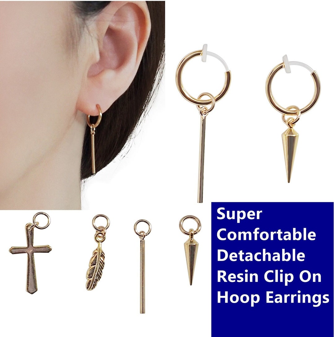 Comfortable Clip on Hoop Earrings, Mens Gold Clip on Earrings, Fake