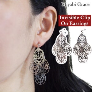 Baumeln Ohrclips, Unsichtbare Ohrclips, Ohrclips Silber, Gold Filigrane Ohrclips, Teardrop Non Pierced Ohrringe