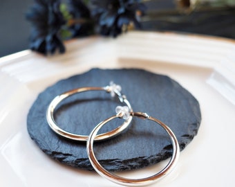 49mm Silver Clip On Hoop Earrings, Chunky Hoop Invisible Clip On Earrings, Thick Hoop Clip On Earrings, Non Pierced Big Hoop Earrings