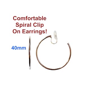 Silver Clip On Hoop Earrings, Simple 40mm Hoop Spiral Clip On Earrings, Elegant Comfortable Silver Non Pierced  Large Clip On Hoop Earrings