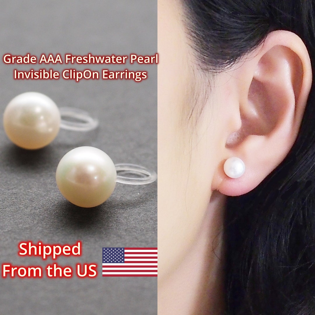 Freshwater Pearl Clip on Earrings Grade AAA, Bridal White Pearl