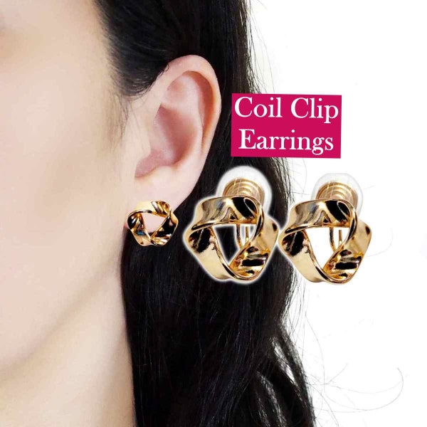 Gold Knot Mosquito Clip On Earrings, Comfortable Open Triangle Coil Style Clip Earrings, Non Pierced Invisible Twisted Clip On Earrings