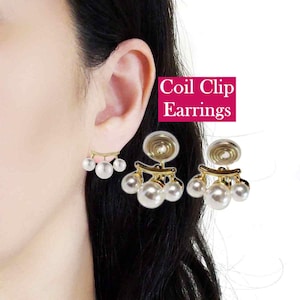 Clip On Earrings Invisible Pearl Gold, Large White Pearl Clip On Earrings For Women, Pain Free Coil Clip Earrings, Jewelry Gift,  Elegant