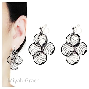 Silber Kreis Filigrane Unsichtbare Clip On Baumeln Ohrringe, Lange Clip On Tropfen Ohrringe, Nicht durchbohrte Ohrringe, Clip-On Ohrringe für Frauen