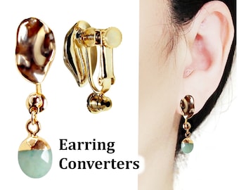 Gold Organic Shaped  Clip On Earrings Converters, Stylish Look Like Pierced Earrings, Convert Pierced to Clip Earrings, Japanese Converters