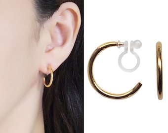 Clip on earrings, gold clip on hoop earrings, invisible clip on earrings hoop, hoop clip on earrings,non pierced earrings