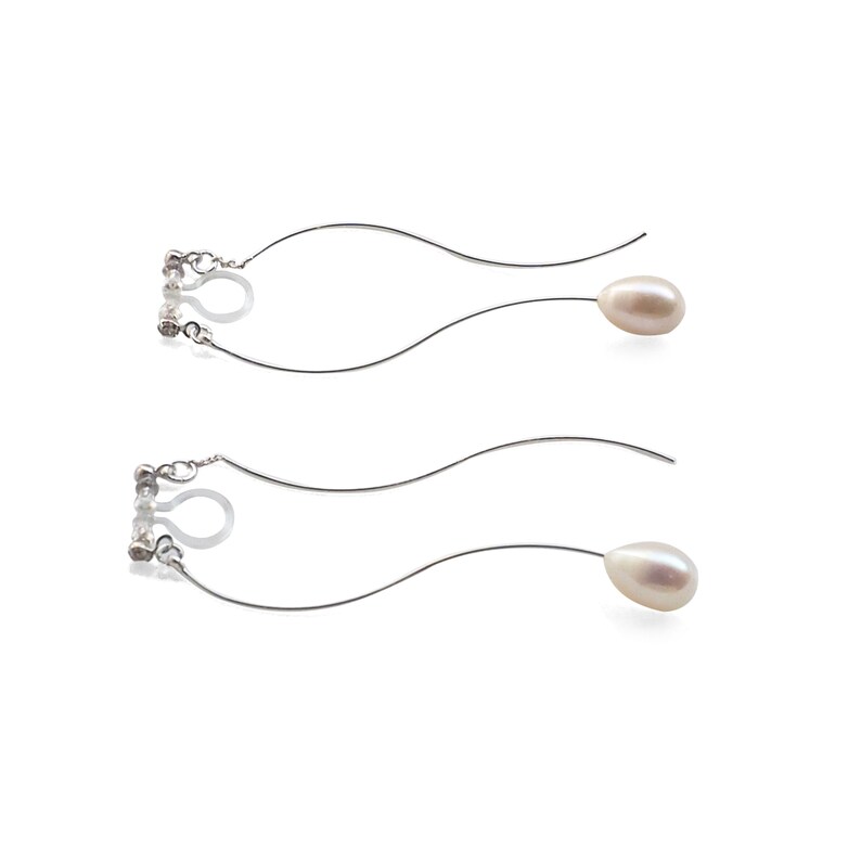 Double Sided Silver Clip on Earrings White Freshwater Pearl Etsy