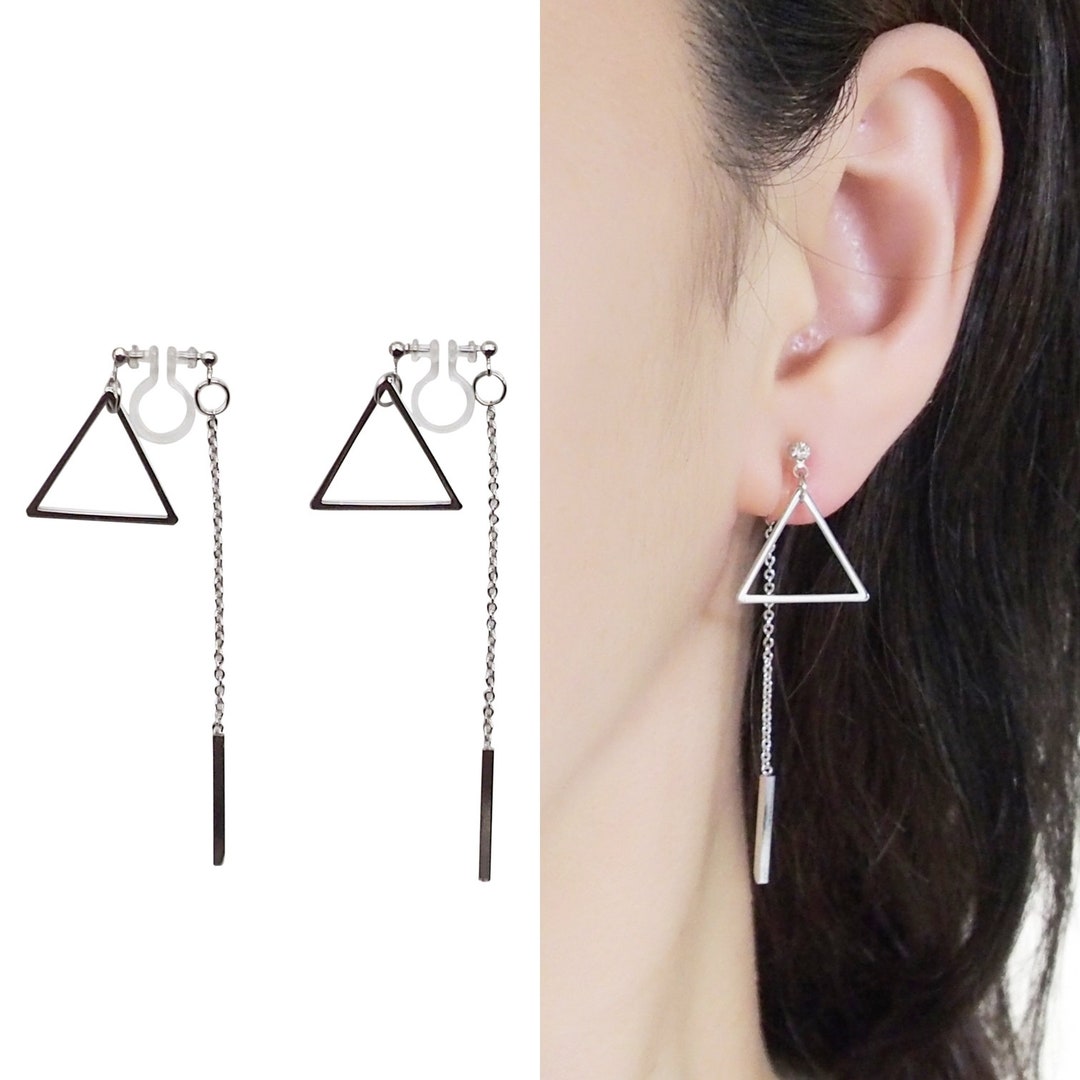 Silver V Drop Hoop Earrings 3D Yeah Triangle Huggie Earrings