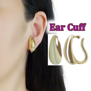 Gold Ear Cuff Earrings, Gold Ear Cuffs, Teardrop Clip On Earrings, Comfortable Clip Earrings for Mask, Painless Non Pierced Earrings