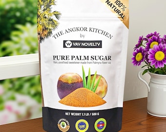 Azúcar de palma de palmyra, 500 g (1,1 libras), edulcorante sin refinar procedente de la savia de la flor de la palma de palmyra / Bajo índice glucémico, rico en vitaminas y minerales, certificado orgánico.