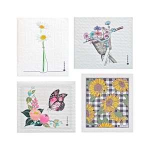 12-PK German Swedish Dishcloths: Ultra-Absorbent Cleaning Sponge Cloths - Perfect Paper Towel Alternative - Floral - FREE SHIPPING