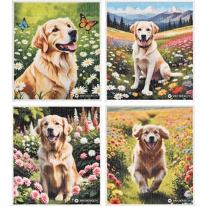 12-Pack German Swedish Dishcloths: Ultra-Absorbent, Cleaning Sponge Cloths, Paper Towel Alternative, Golden Retriever - FREE SHIPPING