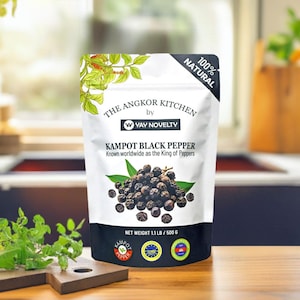 Kampot Black Pepper: Authentic, World&#39;s Finest Whole Peppercorns, known as the King of Peppers, Unique Flavor and Aroma. Certified Organic