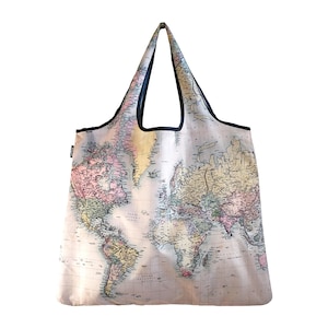 Grande sacola de compras reutilizável, versátil e de alta qualidade - Bolsa tote chique, ecológica, lavável e dobrável - Mapa do mundo - FRETE GRÁTIS