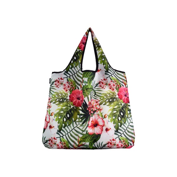 Stylish Reusable Shopping Bag, Reusable Grocery Bag, Washable Tote Bag, Foldable Shopping Bag, Eco-Friendly Shopping Bag - Tropical Garden