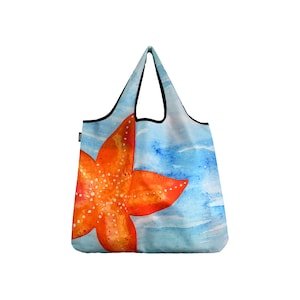 Large High-Quality and Versatile Reusable Shopping Bag - Chic, Eco-Friendly, Washable, Foldable Tote Bag - Starfish - FREE SHIPPING