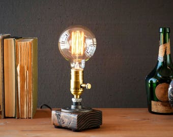 Henry Unique Wood Table lamp-Desk lamp-Edison Steampunk-Rustic home decor-Farmhouse decor-Home decor-Desk accessories-Industrial lighting