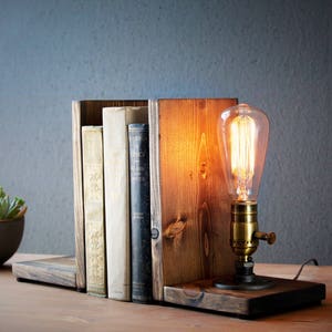 Bookend lamp/Rustic home decor/Industrial lamp/Steampunk light/Unique lamp/Housewarming/Gift for Men & Book lover/Desk accessories image 1