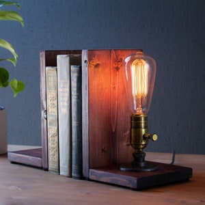 Bookend lamp/Rustic home decor/Industrial lamp/Steampunk light/Unique lamp/Housewarming/Gift for Men & Book lover/Desk accessories image 1