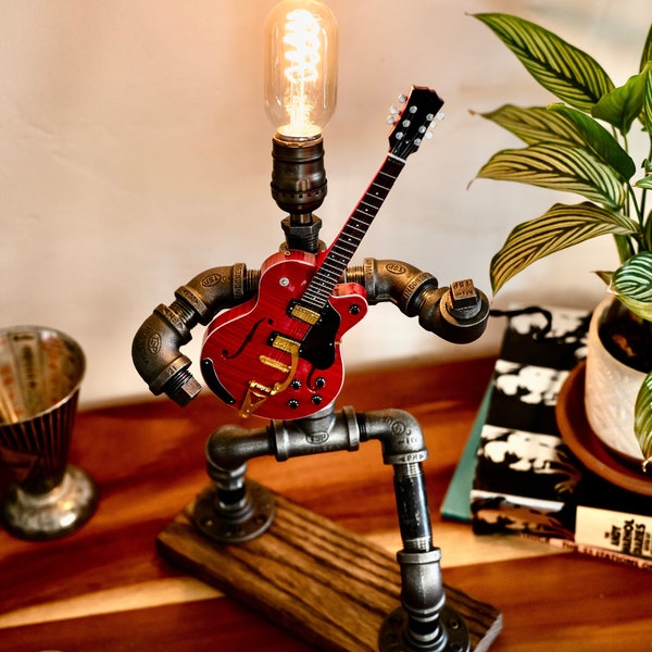 Steampunk Guitar Musician Robot RockstarTable Lamp Industrial Home decor Desk lamp Dimming Unique Lamp