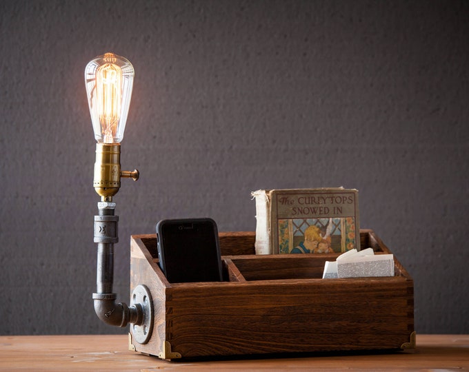 Fathers Day Gift Rustic Desk Organizer Lamp Docking Etsy Steampunk industrial machine age lamp this gorgeous steampunk inspired table lamp is sure to be a conversation piece! urbanedison