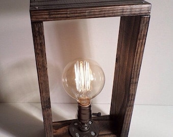 Edison lamp-Rustic decor-Unique Table lamp-Industrial lighting-Steampunk lamp-housewarming gift for men-bedside pipe lamp-desk accessories