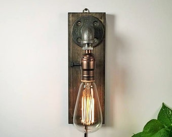 The Walter Edison Wall sconce-Plug in Sconce-Table lamp-Steampunk lamp-Rustic home decor-Gift for men-Farmhouse decor-Bedside lamp