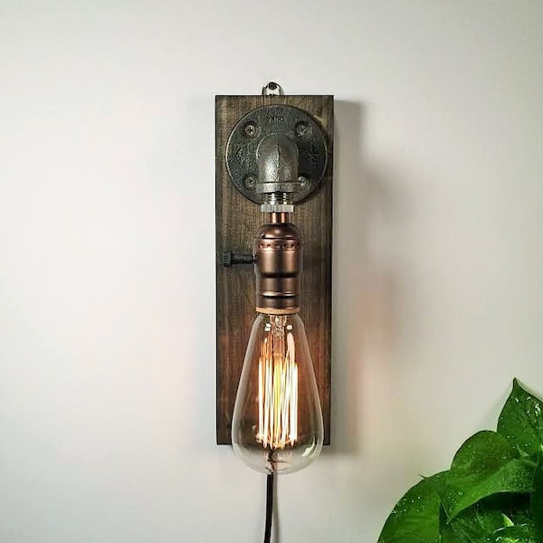 The Walter Edison Wall sconce-Plug in Sconce-Table lamp-Steampunk lamp-Rustic home decor-Gift for men-Farmhouse decor-Bedside lamp