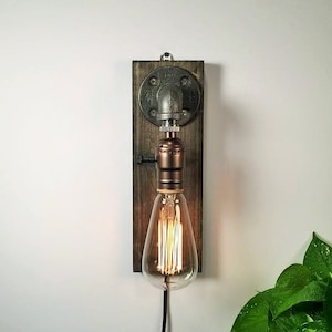 The Walter Edison Wall sconce-Plug in Sconce-Table lamp-Steampunk lamp-Rustic home decor-Gift for men-Farmhouse decor-Bedside lamp